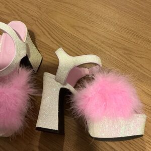Sugar Thrillz Sparkly Pink Feather Platform Heels
